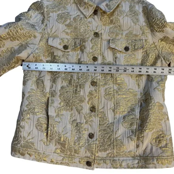 Laura Ashley Gold Metallic Floral Jacket Size Medium - Picture 5 of 10